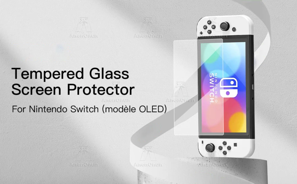 Gehärtetes Glas für Switch OLED, bruchsicher, kratzfest, Anti-Fingerabdruck, Härte 9H, 2,5D, gebogene Kante, Ultra-HD-Displayschutz – Detail 1