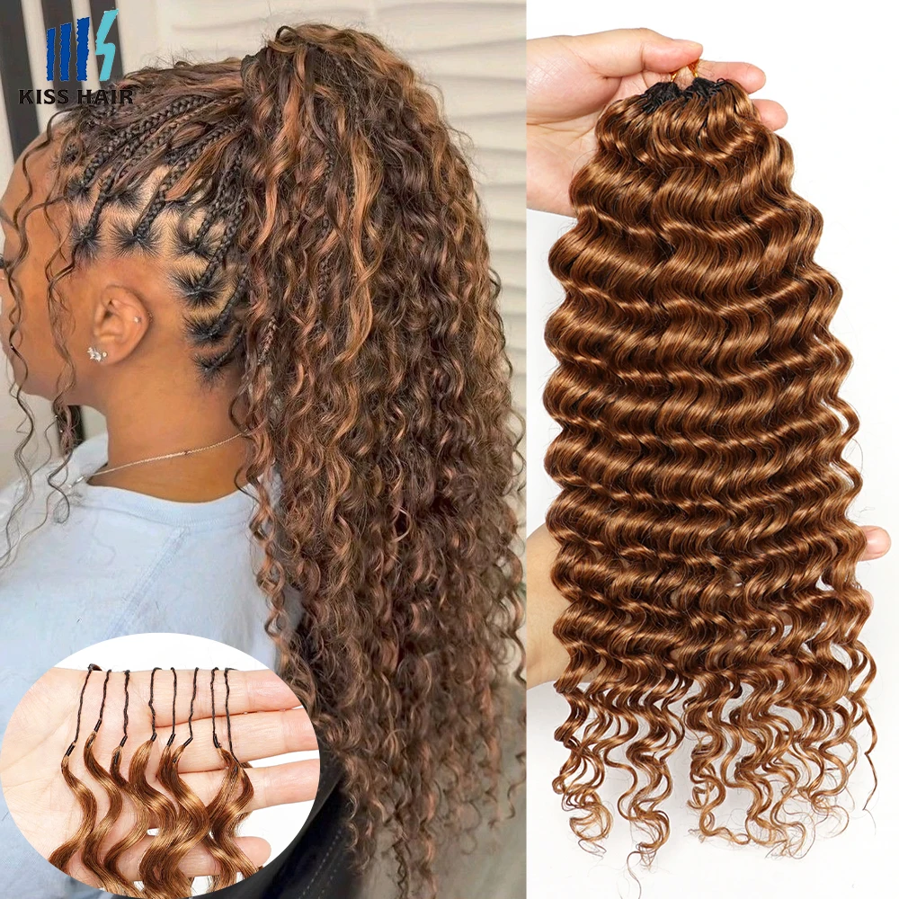 #30 Colored 100% Human Hair for Highlight Miracle Knots Crochet Deep Wave Feather Crochet Boho Braids Wavy Bulk Hair Extensions 1