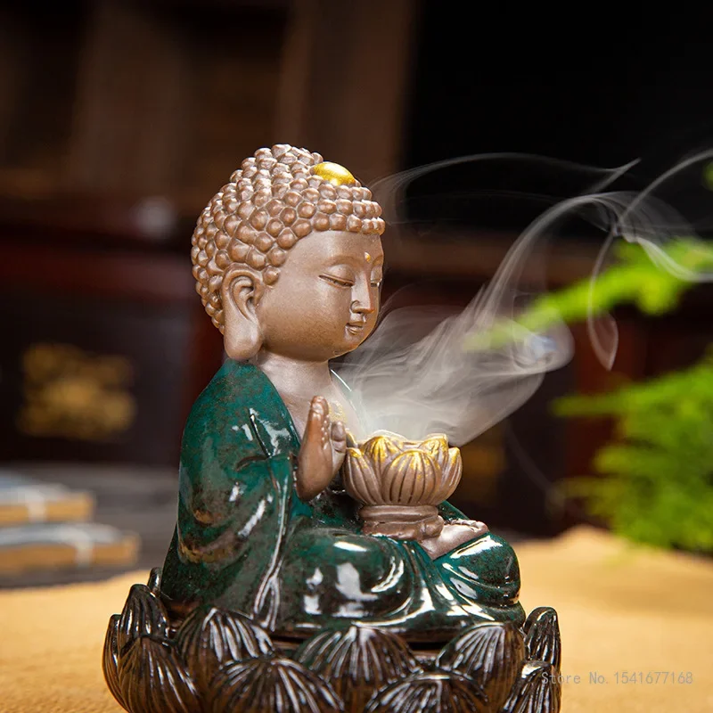 Creative Ceramic Glazed Incense Burner, Sandalwood, Agarwood Tathagata, Home Decorations, Buddha Statue Aromatherapy Burner, 1Pc