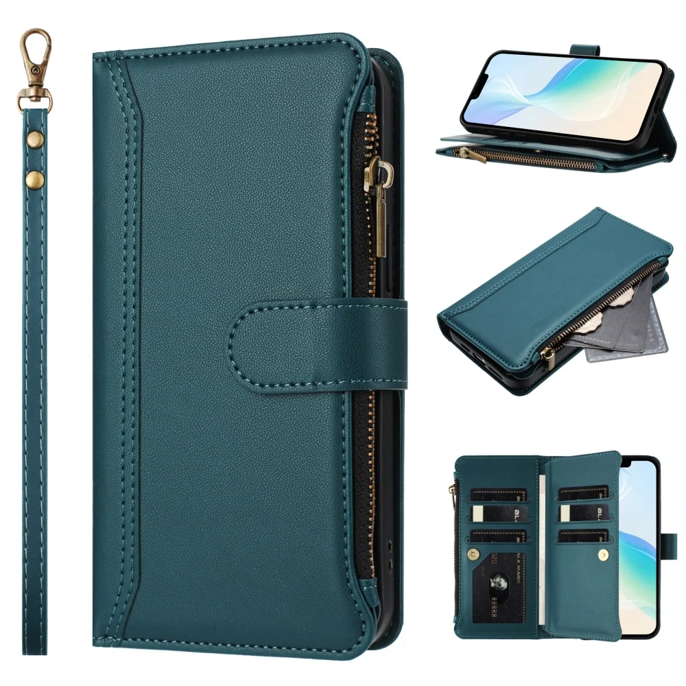 Leather Magnetic Zipper Flip Phone Wallet Case