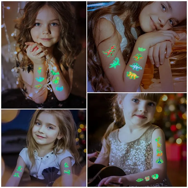 30pcs Children's Luminous Tattoo Stickers Kids Glow Body Paster Unicorn Butterfly Animal Dinosaur Mermaid Cartoon Stickers Gift