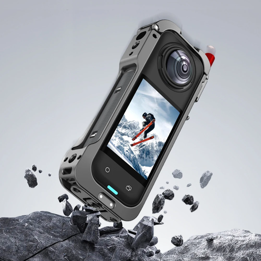 Cornice per Action Camera con Protezione Lente, Staffa di Espansione a Sgancio Rapido, Attacco Cold Shoe e Custodia per Action Camera X5 - immagine 5