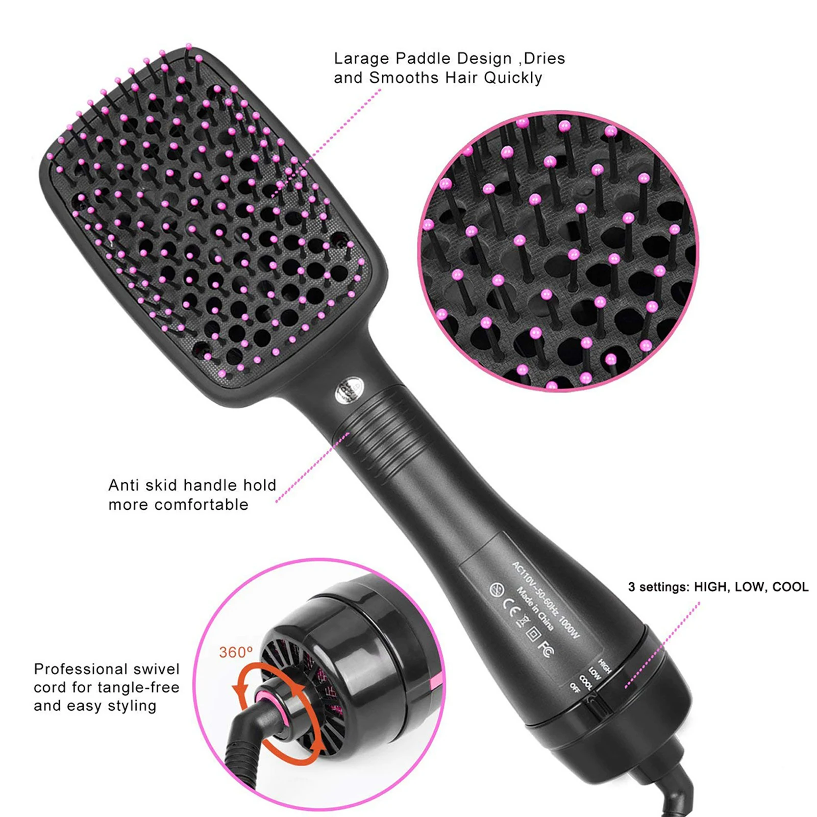 Hair Styling Comb, 1000W 2-in-1 Portable Hot Air Hair Dryer Comb Wet Dry Dual Use Hairdressing Tools EU Plug 220V 2
