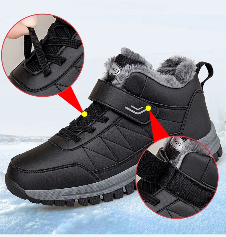 2023 Winter Women Men Boots Waterproof Leather Boots Man Plush Warm Sneakers Man Outdoor Ankle Snow Boots Casual Shoes Big Size