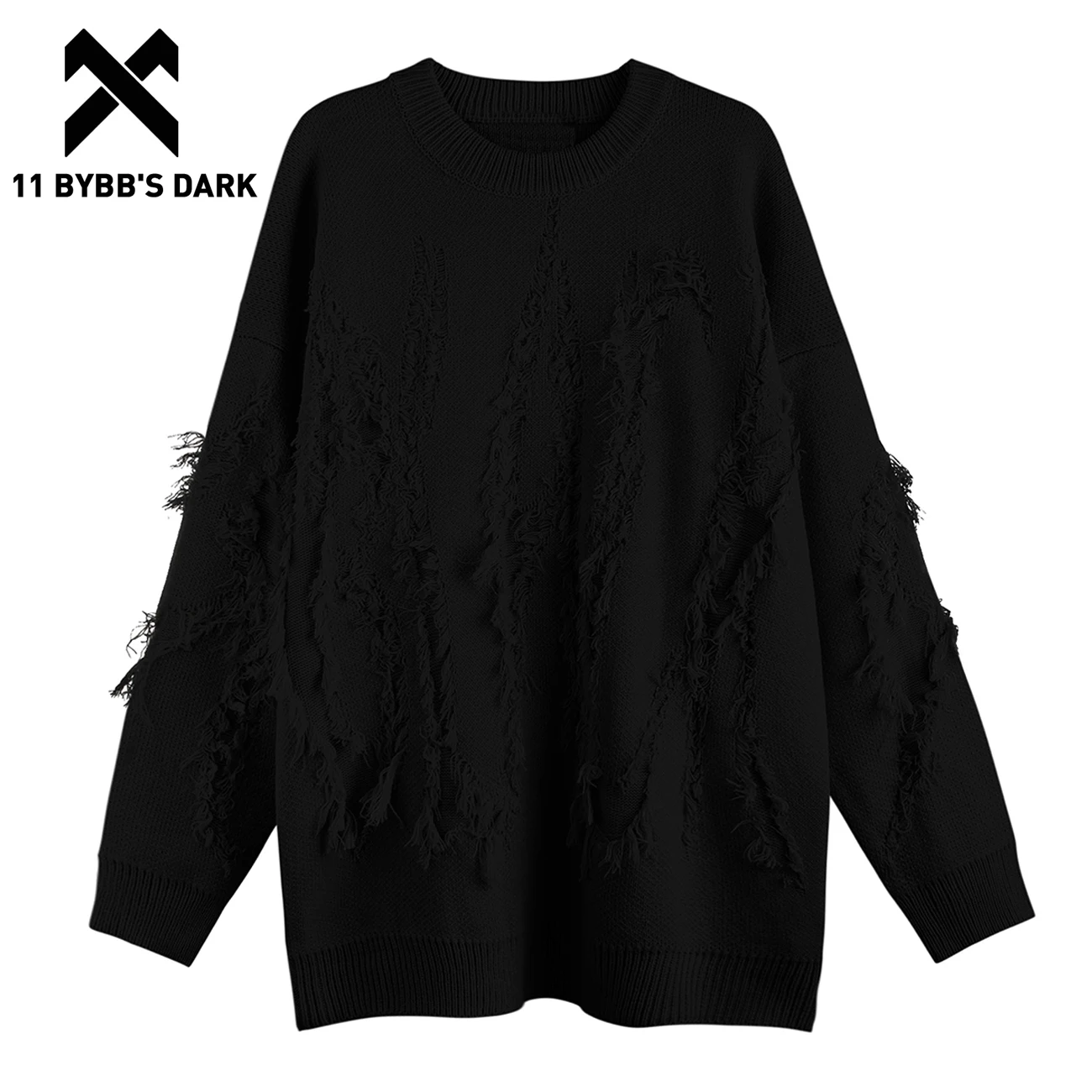 

11 BYBB'S DARK Scratched Irregular Tassels Sweater 2023 New Black/White Sweater Winter Outdoor Casual Pullover Men Women Tops