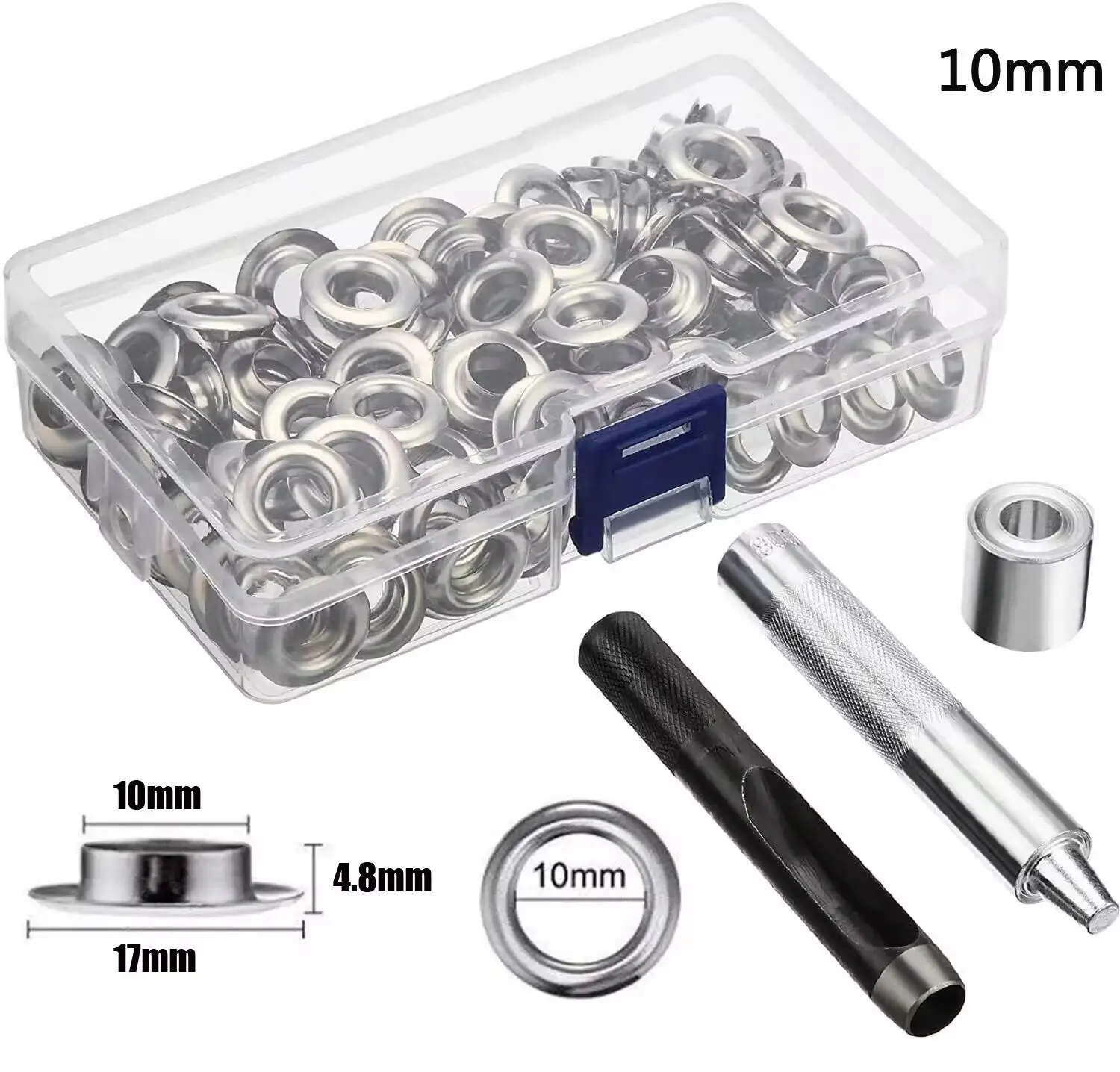 Eyelet Punch Tool Set Eyelet Grommet Ring Kit Eyelet Grommet Ring Grommet Punch Tool Grommet Tool Eyelet Grommet Dies Grommet Tool Kit Grommet Eyelet Kit Screw Back Eyelets 100 Sets Grommet Kit Size 6/10/12/14mm With 3 Eyelet Stamping Tools For Repairing Canvas Waterproof Cloth Shoes Clothing