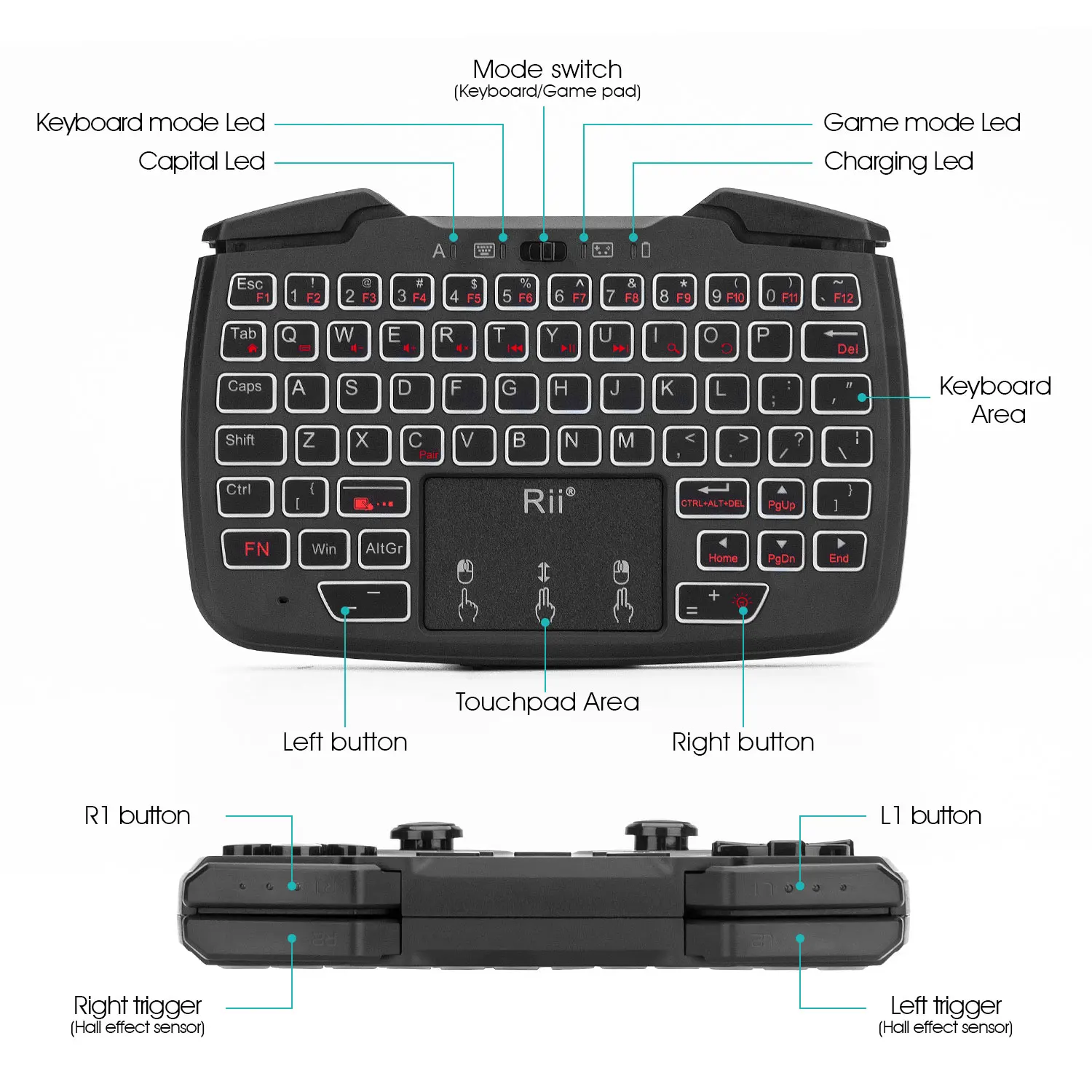 Mini Teclado Portátil Alça de Jogo sem Fio Leve com Touchpad Embutido Android Windows tv Ps4 Pcipad Rii-rk707 - Imagem 6