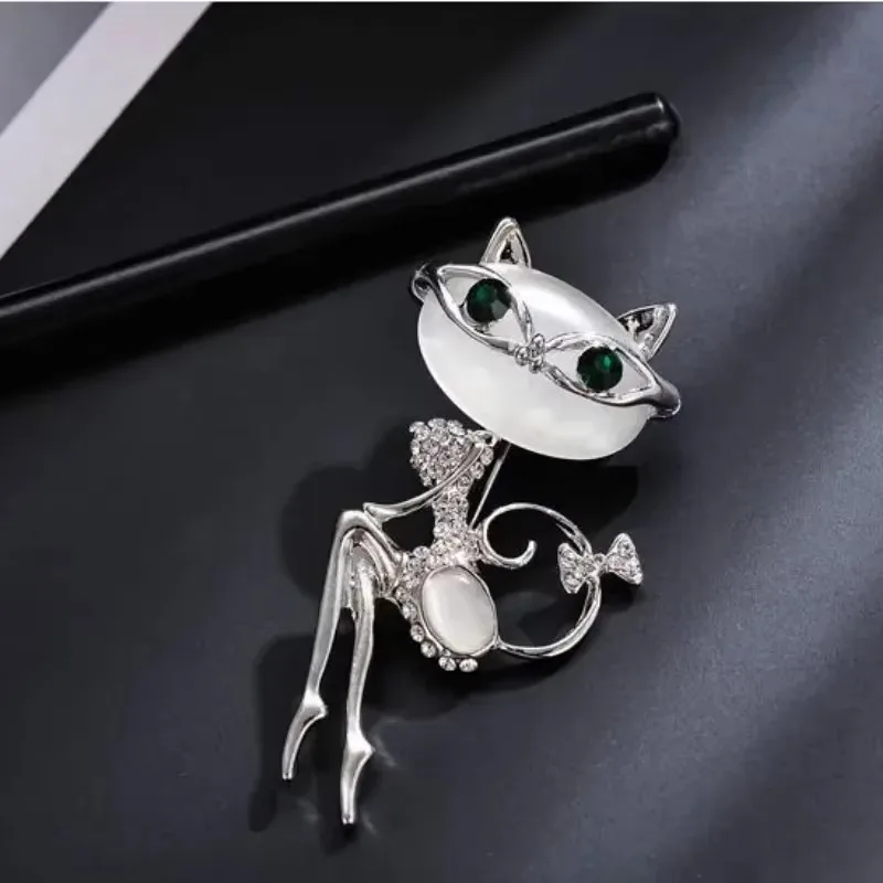 Cartoon Kitten Cat Eye Stone Brooch Elegant Catgirl Suit Collar Pin Women's Fashion Jewelry Accessories Persian Cat Collar Pin