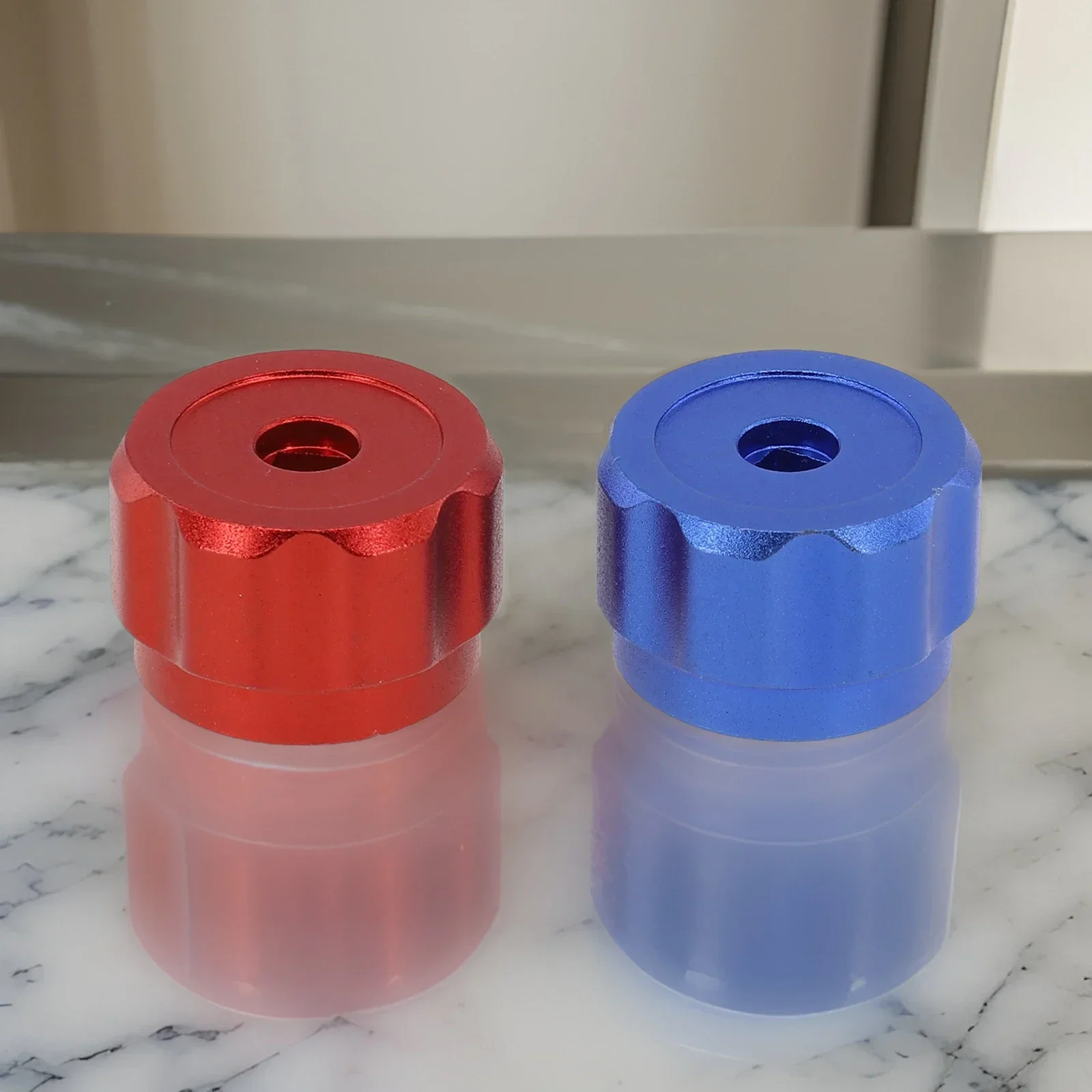 2pc Knob Handles Round Wheel Handle Faucet Handles Manifold Gauges Knob Aluminum Alloy Red Blue 6.6mmx6.6mm Square Mounting Port