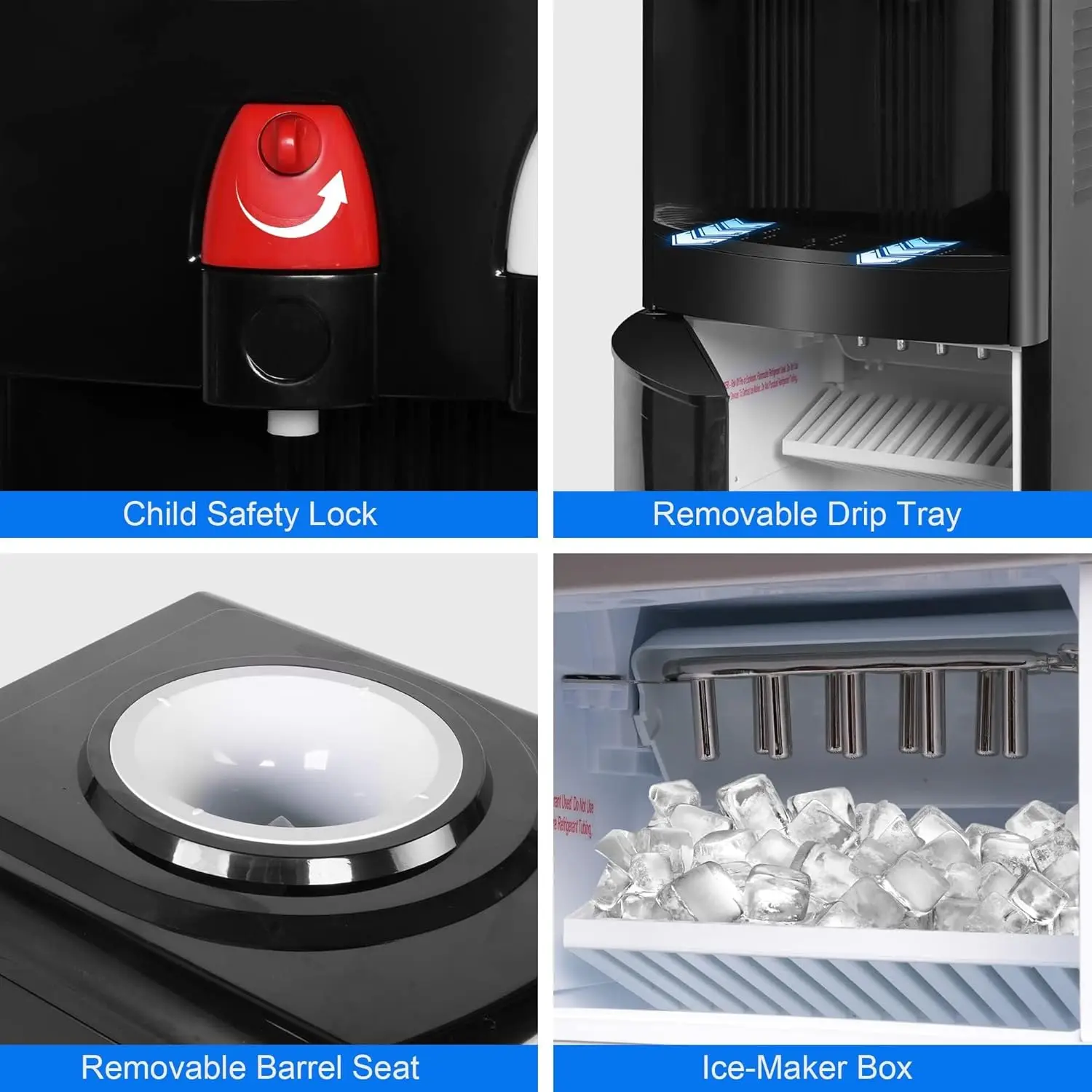 Built-in Ice Maker, Top Loading Water Cooler Dispenser for 3-5 Gallon Bottle with a Scoop, 3 Temps, Child Safety Lock, ETL Liste 6