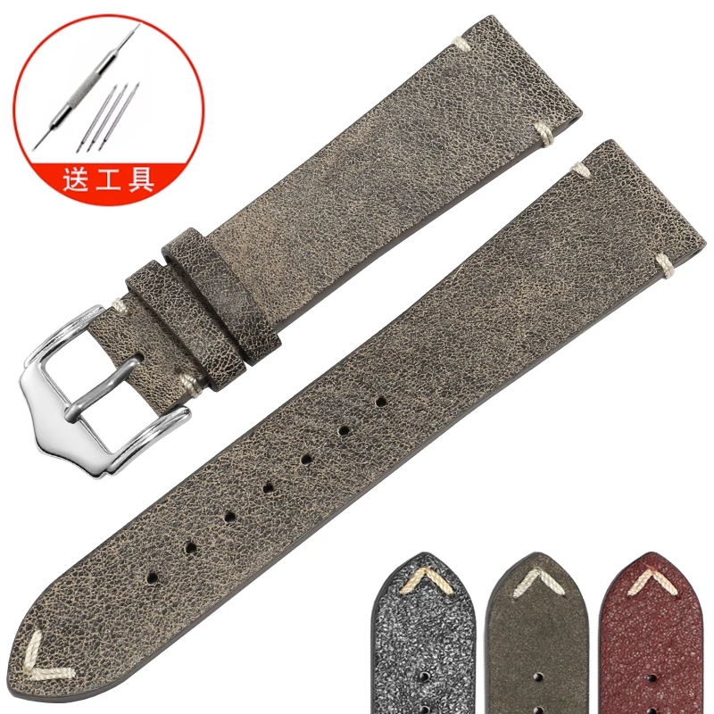 

Ремешок из матовой воловьей кожи для наручных часов, универсальный брендовый мужской и женский браслет с прямым интерфейсом из натуральной кожи, 18/19/20/21/22/24 мм