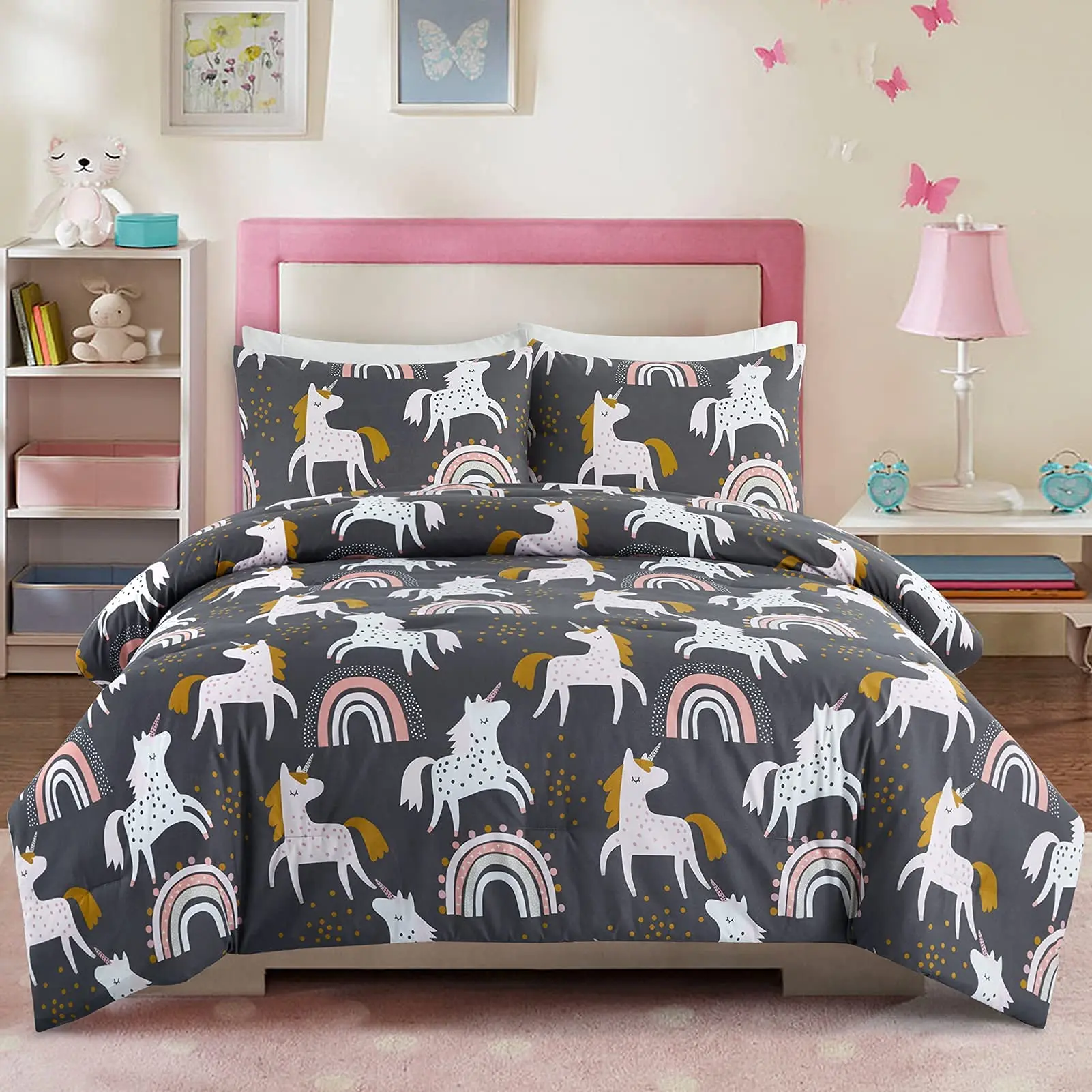 Purple Unicorn Bedding Set, Comforter Set Twin For Teen Girls And Boys,Printed Galaxy Bed Sets With Pillowcases King Queen Size 4