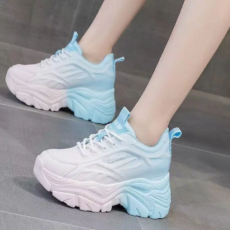 

Women's Mix Color Chunky Sneakers 2024 Spring Breathable Mesh Platform Sports Shoes Woman Lace Up Thick Sole Casual Shoes Mujer