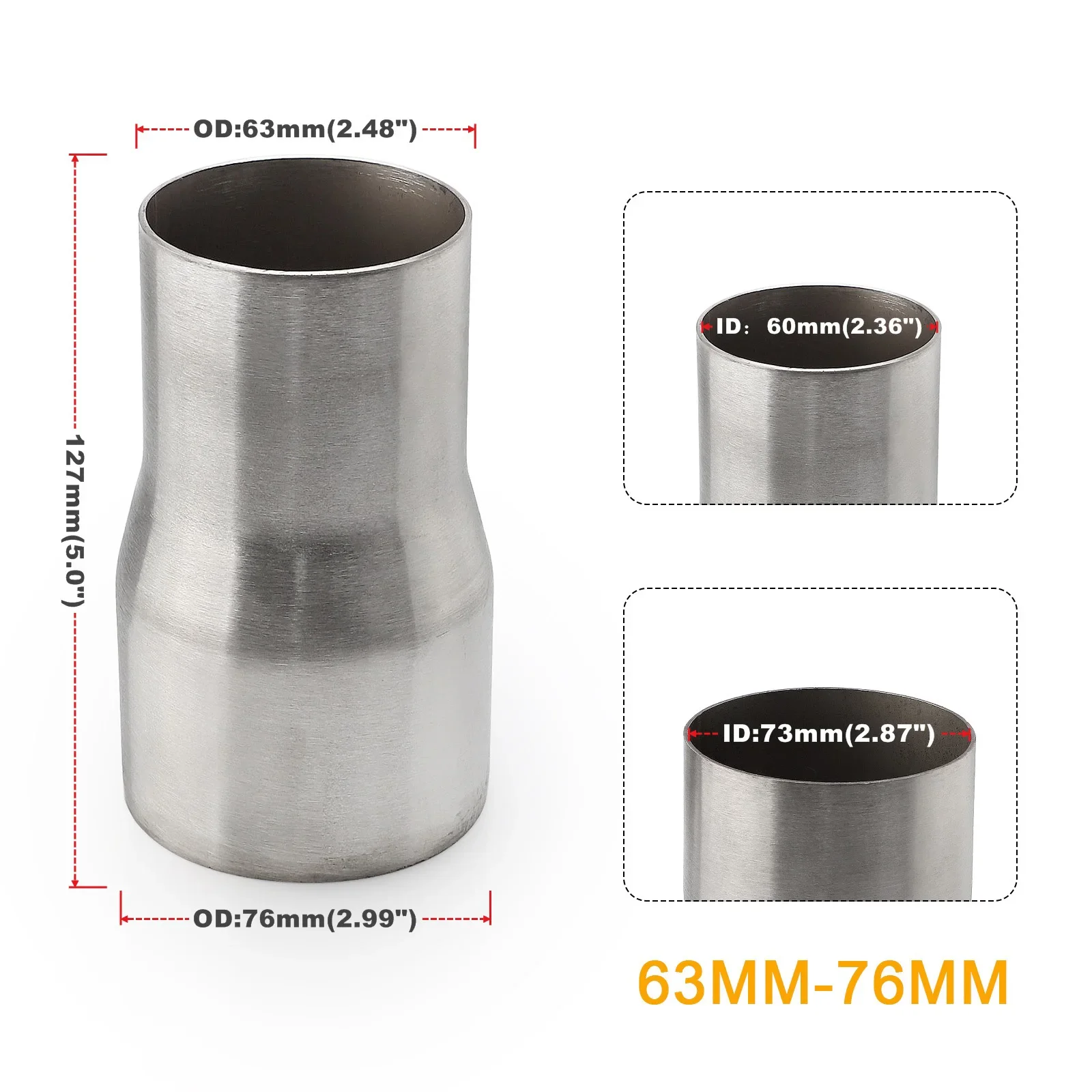 Stainless Steel 5-Step Exhaust Reducer Connector Pipe Tube