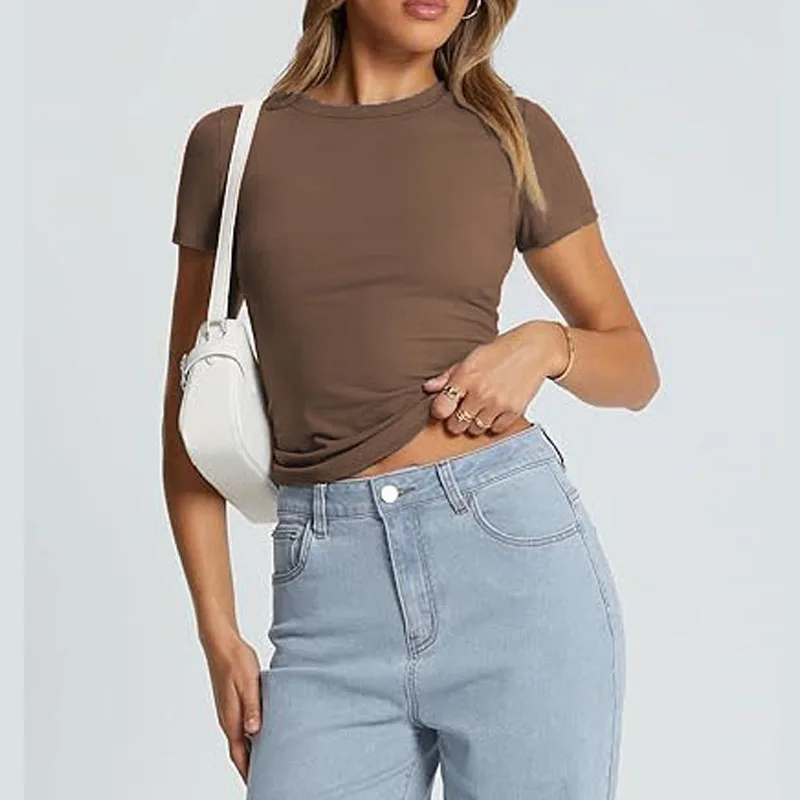 2025, neue frauen Slim Fit T-Shirt Sommer Sexy Kurzarm Rundhals Tops Koreanische Mode Basic Tee Casual Engen T-shirt – Detail 25