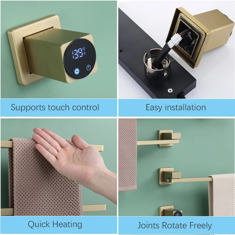 Description Picture 6 of itemOXG Electric Heated Towel Rack Rotatable Bathroom Towel Dryer Heated Towel Rail 3/4/5 Bars Support Wifi Control Concealed Mount