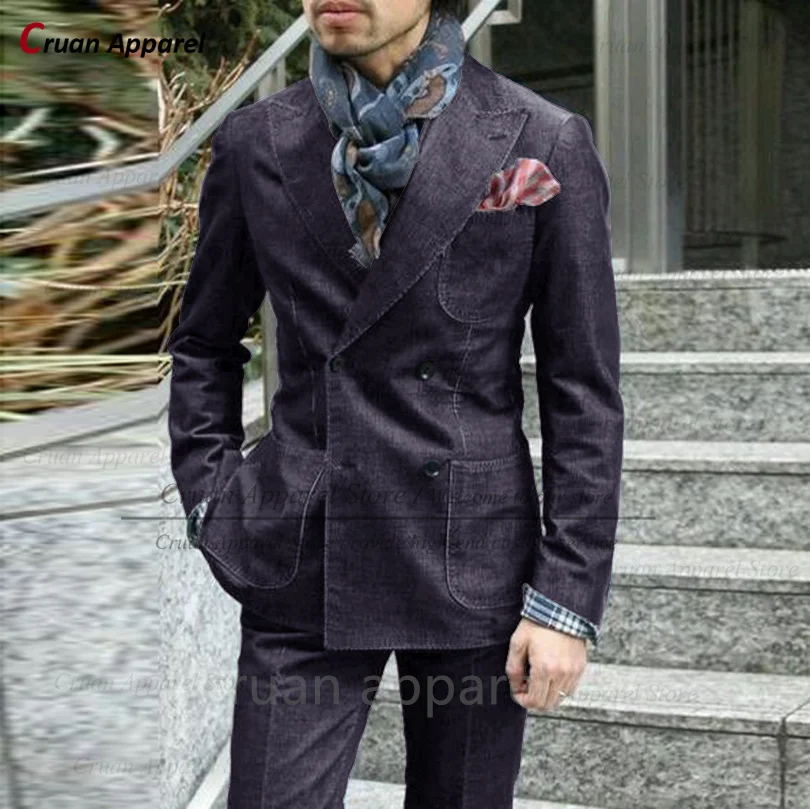 Sf9226a4e807449d0827219157f9a0419P Slim Fit Denim Suit for Men Tailor-Made Business Wedding Tuxedo Set