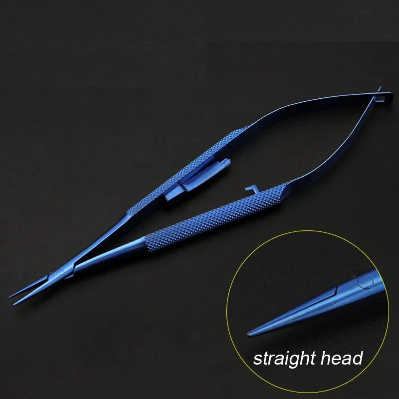 Ophthalmic Tool 1pcs Titanium Round Handle Castroviejo Needle Holders with Lock Straight/Curved Tweezer Forceps Eyelid Surgery Instruments