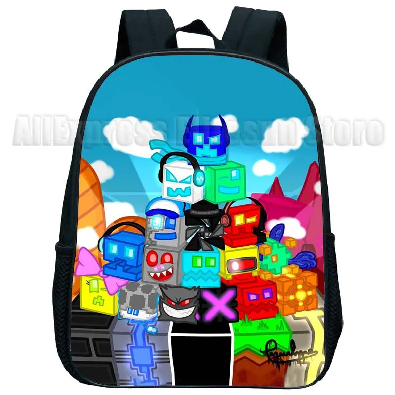 Angry Geometry Dash Kindergarten Backpacks Boys Girls Anime Print Mini Bookbags Toddler Kids Cartoon School Bags Child Rucksack 3