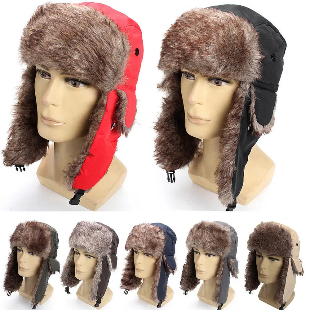 Unisex zima earflap zahuštěný teplý ruský větruodolná obličej maska anti-cold lyže čepice outdoorové letec trapper ucho ochrana čepice