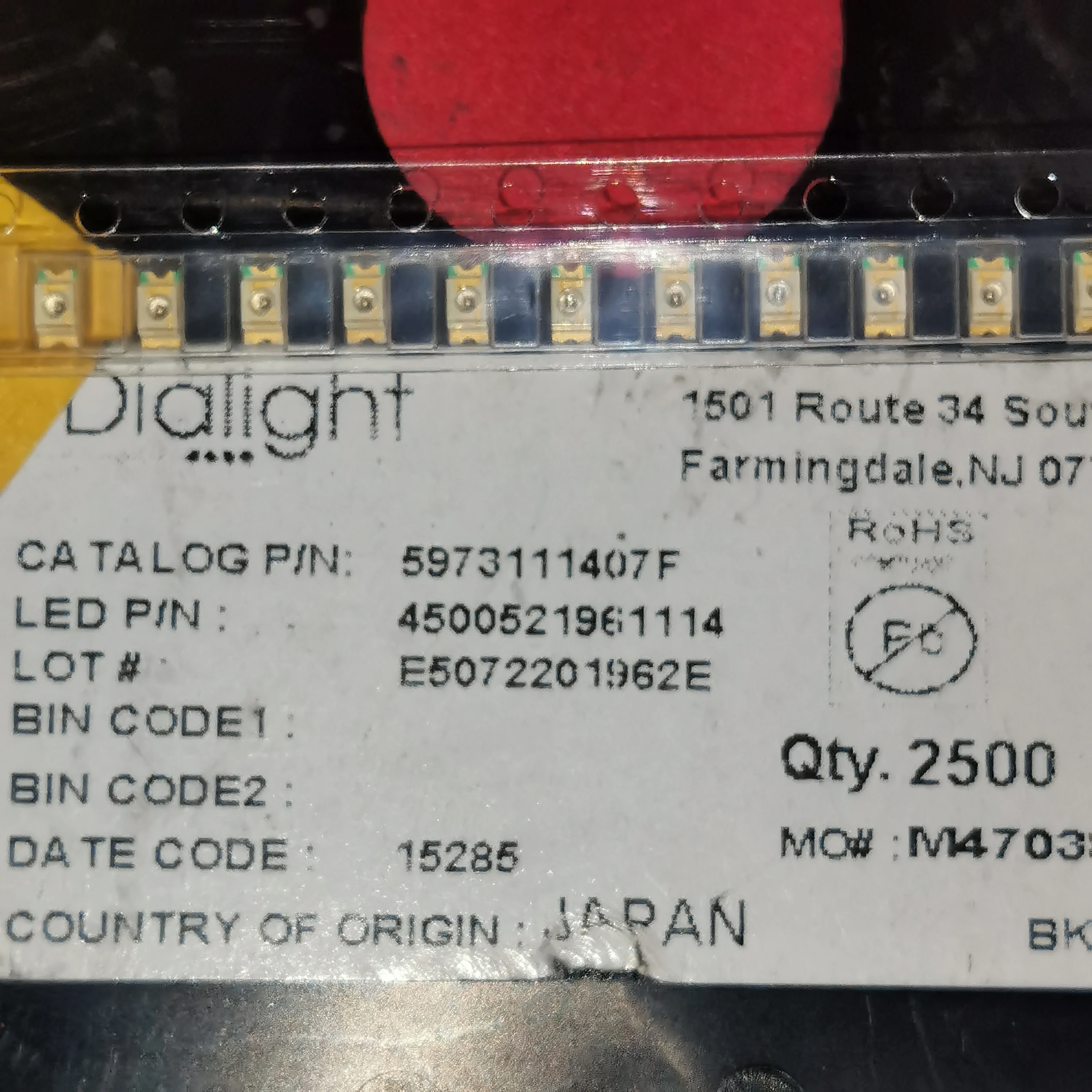 50Pcs/597-3111-407F LED 1206 (3015) 오목한 빨간색 660nm 고휘도 LED