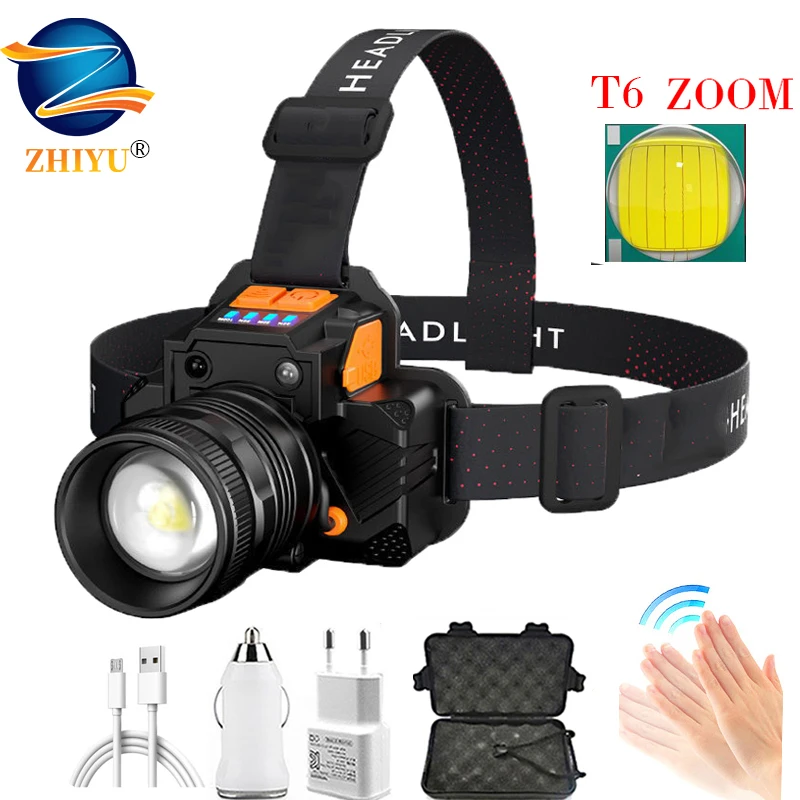 Rechargeable Sensor Led Headlamp Zoom Fishing Headlamp Torch Outdoor