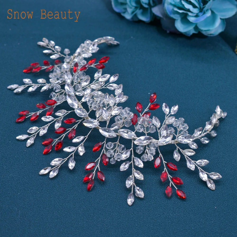 A441 Red Wedding Crystal Headpiece Rhinestone Women Headwear Party Headbands Green Bridal Jewelry Shiny Women Hair Accessories