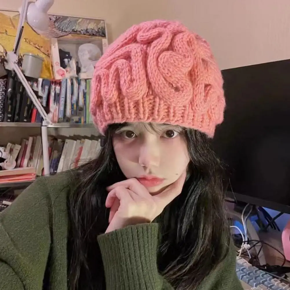 Autumn Winter Brain Knitted Beanie Hat Thick Warm Windproof Casual Stretch Outdoor Cycling Ear Knit Cap 2