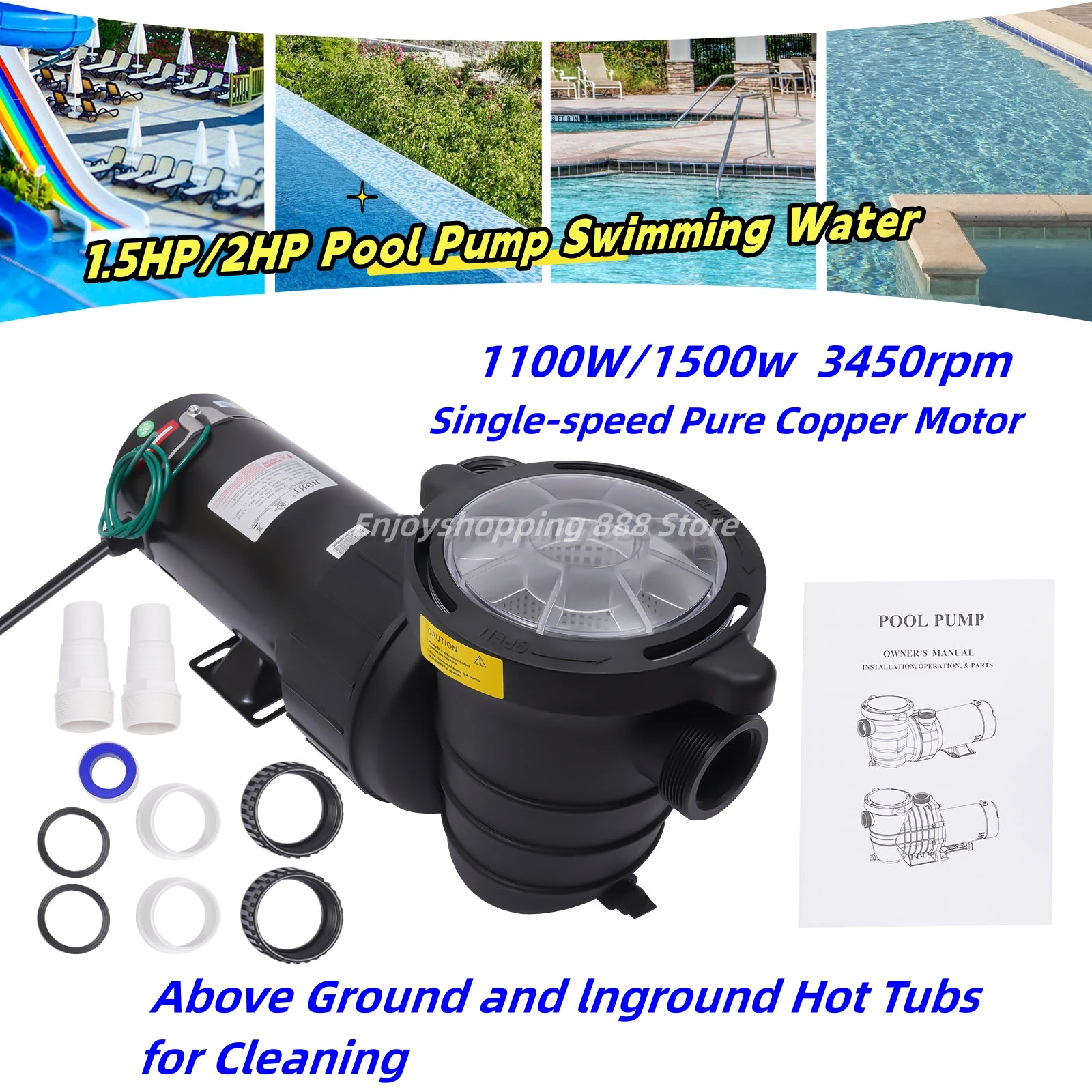 

1.5HP/2HP Pool Pump Swimming Water 110V Above Ground and lnground Hot Tubs for Cleaning