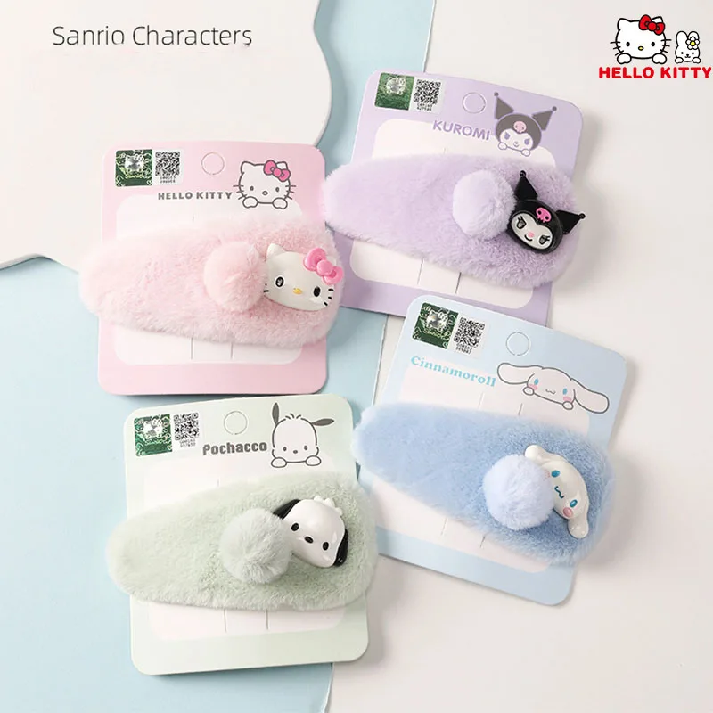 

Sanrio Hello Kitty Plush Barrette Kuromi Cute Kawaii Cinnamoroll Pochacco Anime Cartoon Student Hairpin Headwear Toys Gifts Girl