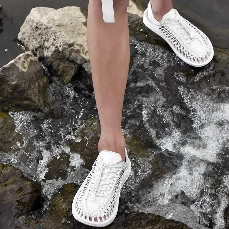 2024 New Leisure Men's Spring/Summer Knitted Sandals Fashionable and Trendy Beach Shoes with A Headband and One Step Lazy Shoes