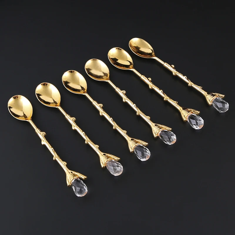 Rhinestone spoon set coffee spoon dessert fruit spoon festive table spoon 6-piece