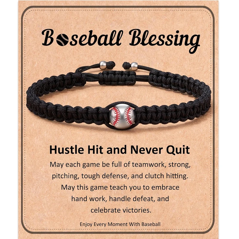 Baseball-Fußball-Geschenke für Sohn und Enkel, verstellbare geflochtene Baseball-Armbänder für Teenager-Ideen mit Geschenkkarte mit Nachricht