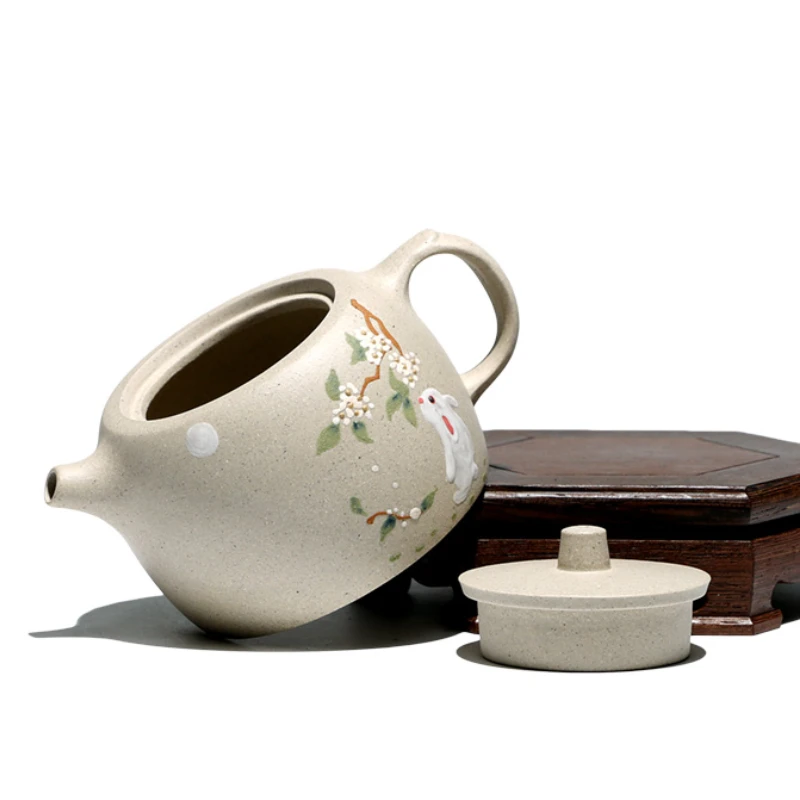 

China Purple Clay Pot Handmade Teapot Original Mine White Clay Painting Color Change Jade Rabbit Well Bar 160cc Tea Cup Set Pot