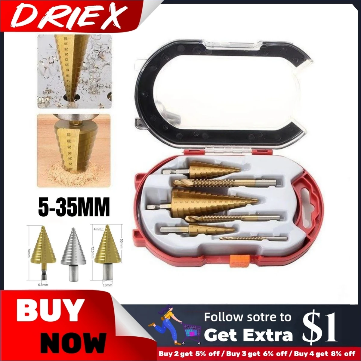 

Step Drill Bit Saw Drill Bit Set Titanium Milling Cutter 4-12 4-20 4-32 5-35mm 3 6 8mm For Woodworking Metal Core Hole Opener