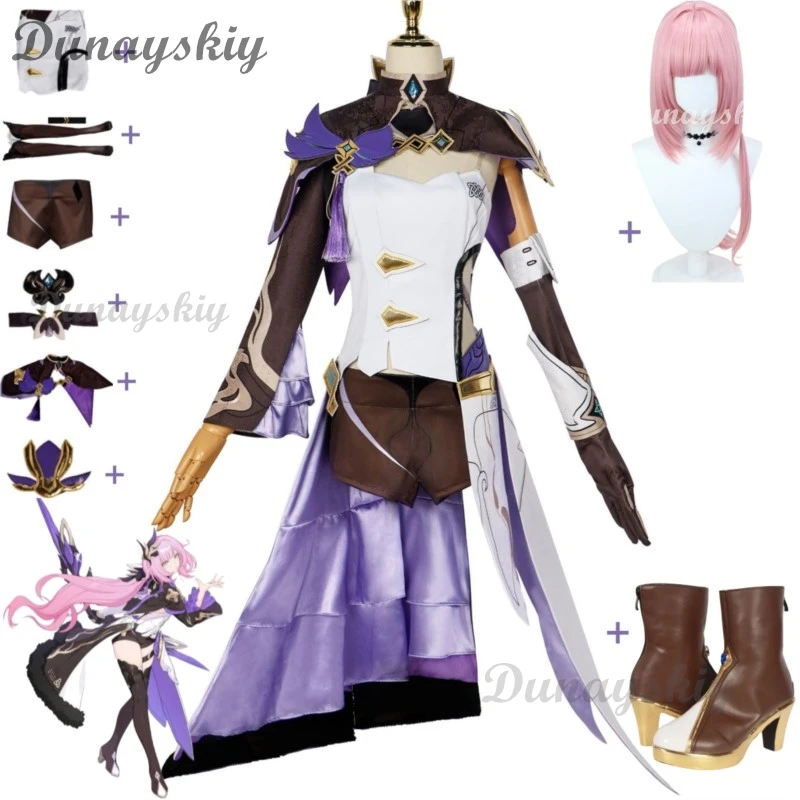 

Anime Honkai Impact 3 Elysia Cosplay Costume Game The Moth Who Chases The Flames Dress Shoes Wig Woman Party Halloween Suit