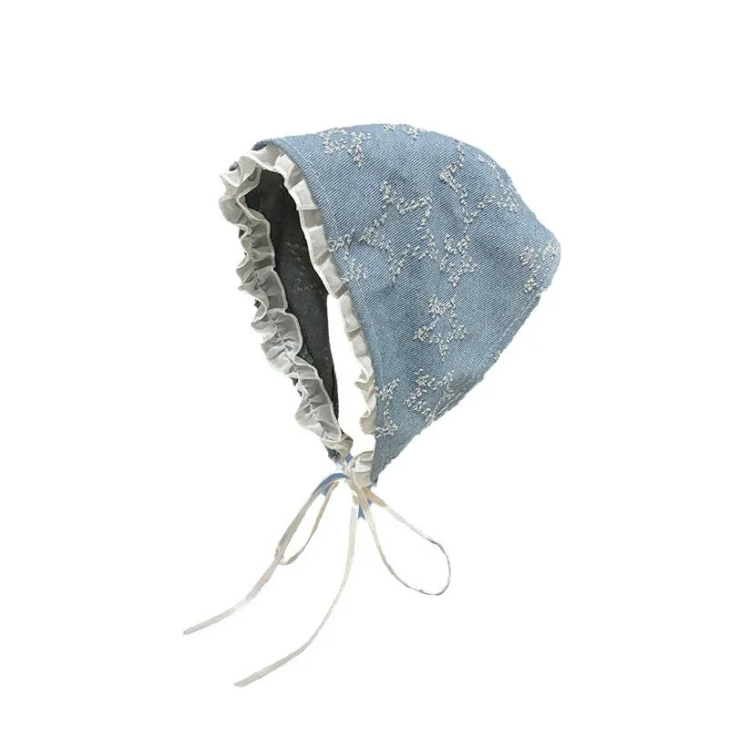 Blue Denim Hair Scarf Retro Star Bandana Triangle Hair Band Strap Soft Wrap For Women 2