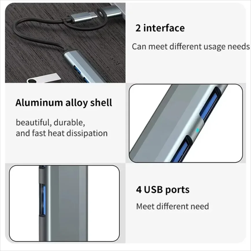 High-Speed 4-in-2 USB Type-C Hub with Enhanced Data Transfer