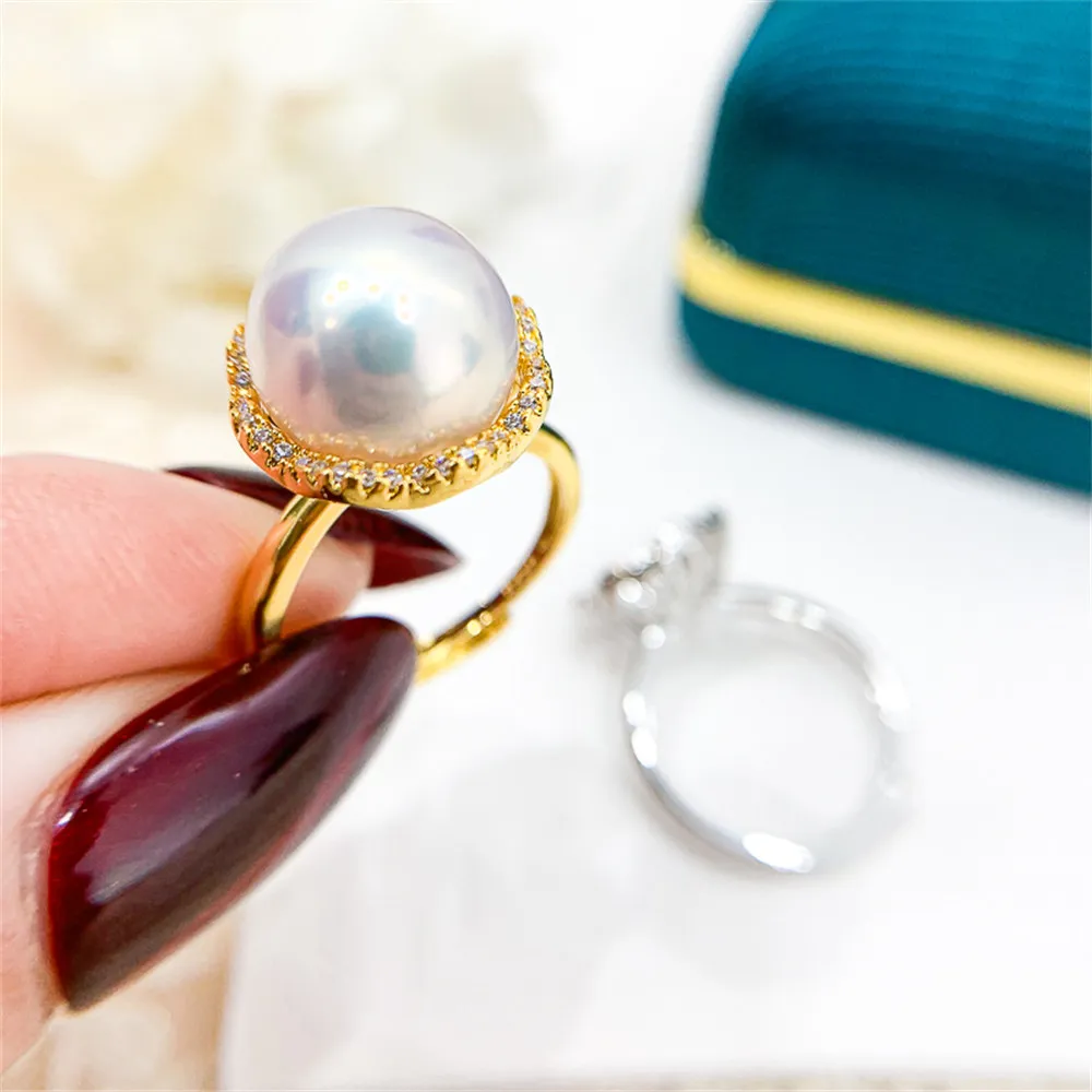 

Classic Rings Resizable Design Rings Base 18K Gold-Plating Pearl Rings Settings Women DIY Pearl Rings Accessory No Pearl