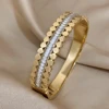 Freetry New Fashion Stainless Steel Layered Inlaid Zirconia Cuff Bangles for Women Oval Wave Geometric Bracelets Party Jewelry 5