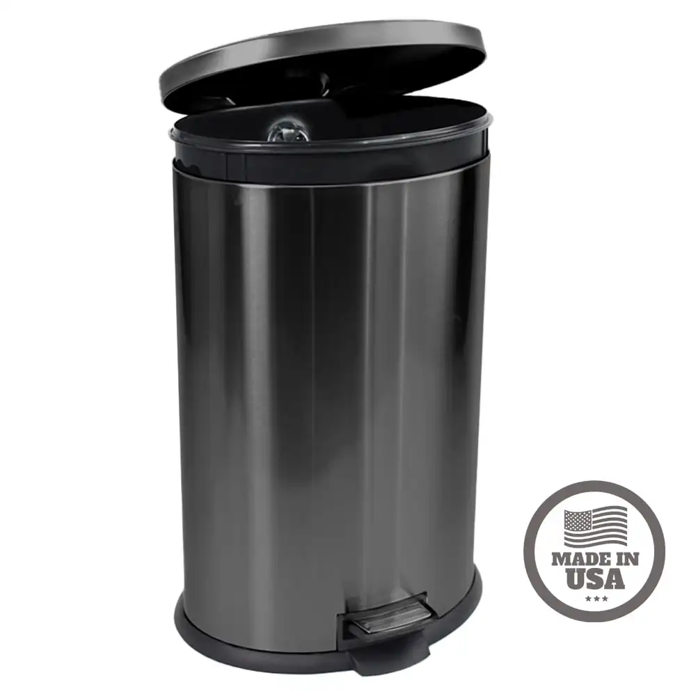 

10.5 Gallon Trash Can, Oval Kitchen Step Trash Can, Black Stainless Steel