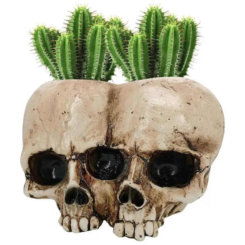 

Resin Crafts Human Tooth Skull Fossils Teaching Skeleton Model Halloween Home Office Flower Pot Planter Skull Pot Decoration