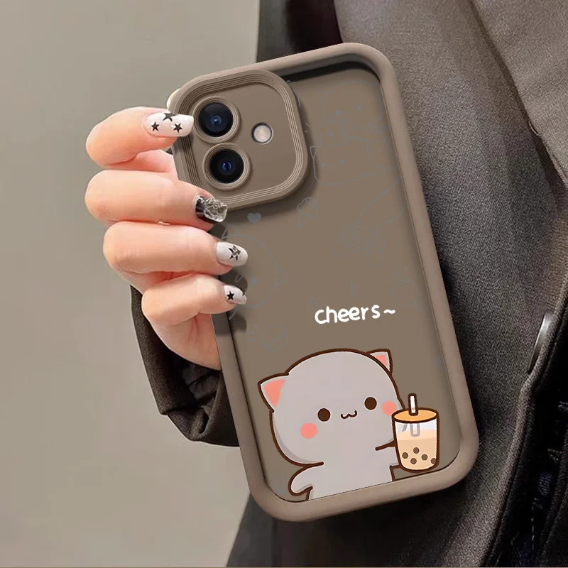Cute Cartoon Peach Mochi Cat Couple Soft Case Cover