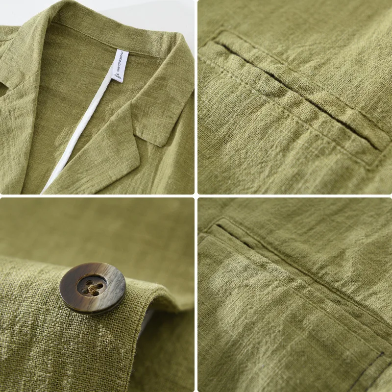 70% Linen 30% Cotton Anti-wrinkle Blazers Vintage Japan Style Spring Autumn Fall Casual Business Thin Coats 24SS Y2k Youth Male 3