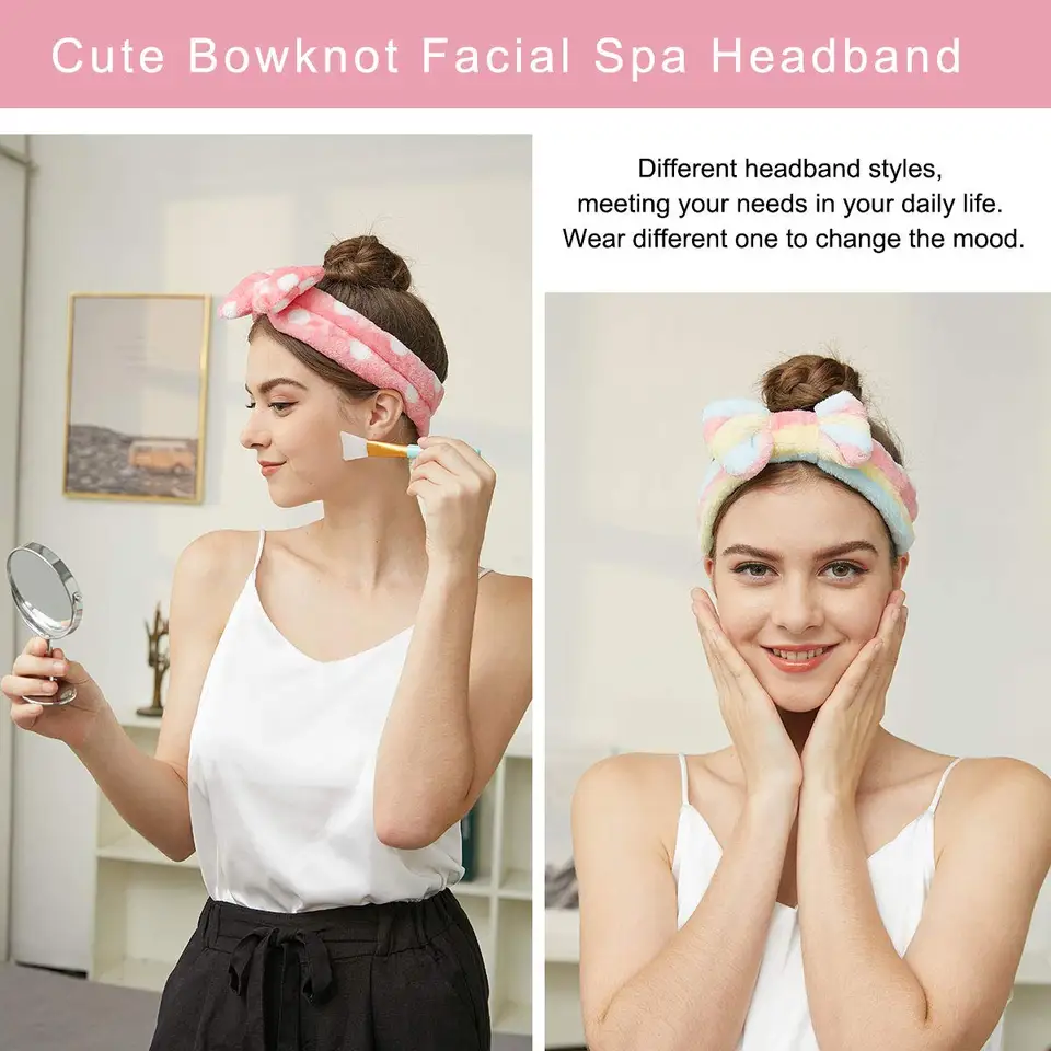 JIAHANG Mausohren Stirnband – Korallen-Fleece, Mit Samt-Schleife, Für Gesichts-SPA & Make-up