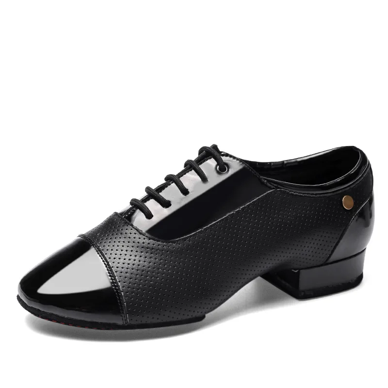 Men Modern Dance Shoes Bright Leather Soft Sole Latin Dance Shoes Adult Professional Ballroom Dance Waltz Social Sneakers