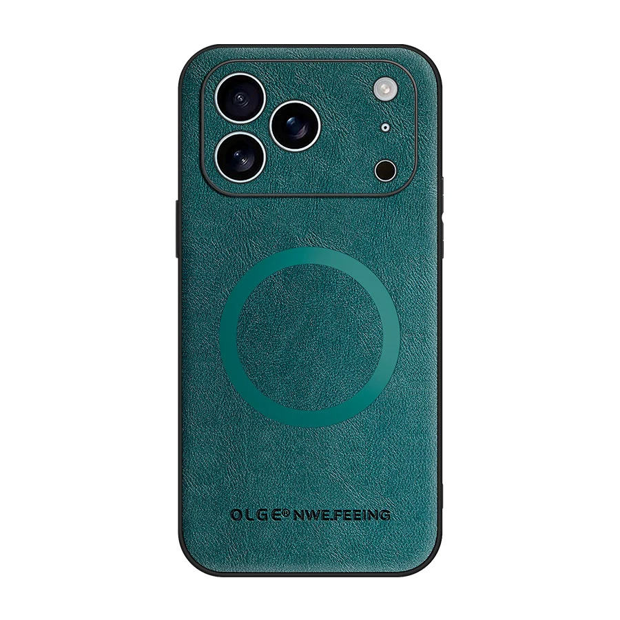 Funda Magnética Piel Para IPhone 17 Pro Max - Anillo Magnético, Carga Inalámbrica, Delgado Y Resistente (Marrón)
