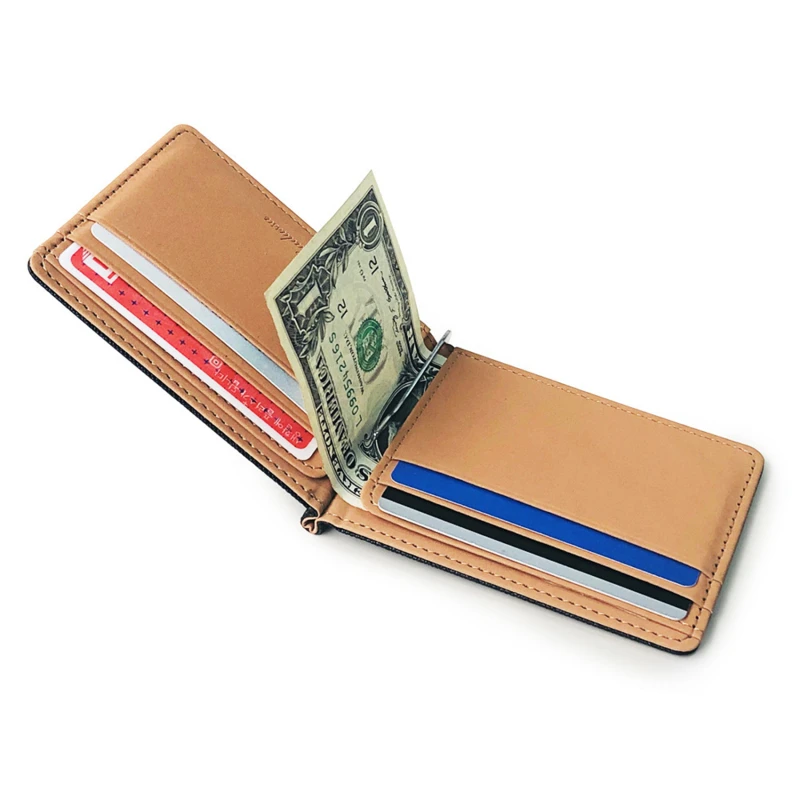 

Men's Slim Wallet Money Clip Coin Holder Minimalist Cash Clip Leather Purse for Men Luxury Brand Designer Male Card Wallet Hasp