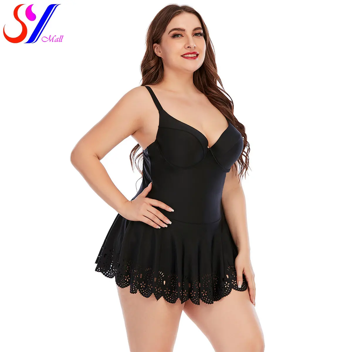 

2022 New Large Size Women modest Swim Dresses Plus-Size Swimsuit Padded One Piece Swimwear Bathing Suits