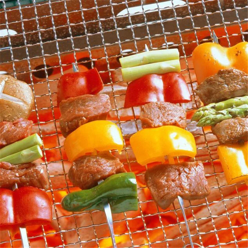 304 Stainless Steel Round Grill Net with Foot Barbecue BBQ Meshes Cooling Rack Steam Baking Rack Camping Outdoor Mesh Wire Net